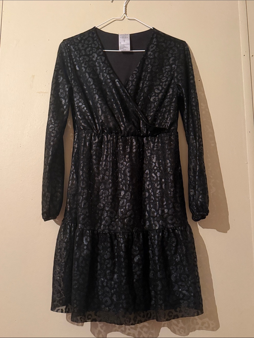 Serra Black Shimmer Leopard Print Long Sleeve Dress